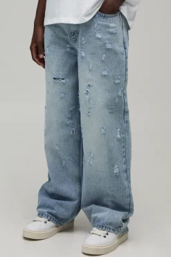 Jean Coupe Ample Délavage Usé À Déchirures Extrêmes