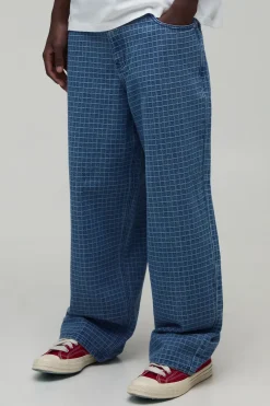 Jean Coupe Ample En Denim À Carreaux Avec Appliqué Ofcl