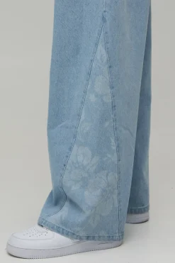 boohooMAN Jean Coupe Ample À Gousset Fleuri<Homme Denim|Jeans
