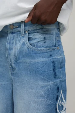 Jean Coupe Ample Imprimé Tribal Effet Tie-dye Délavé