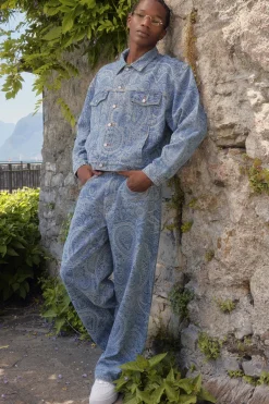 boohooMAN Jean Coupe Ample À Jacquard Paisley Effet Délavé Vintage<Homme Ensembles|Denim