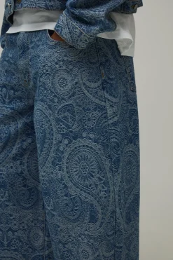 boohooMAN Jean Coupe Ample À Jacquard Paisley Effet Délavé Vintage<Homme Ensembles|Denim