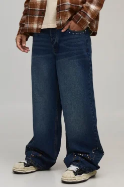 Jean Coupe Baggy avec Broderie Western Cloutée à l'Ourlet