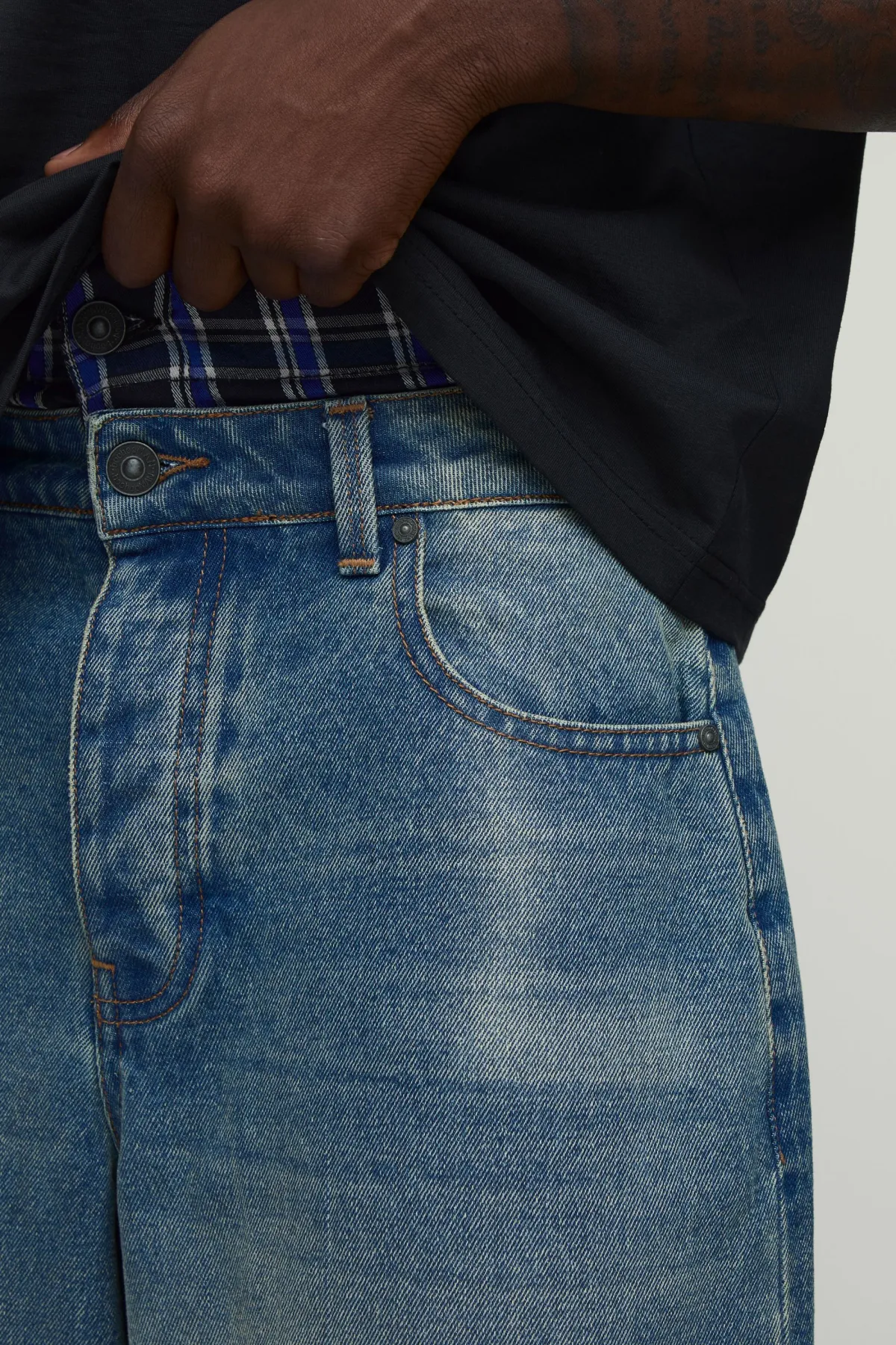 boohooMAN Jean Coupe Baggy avec Taille Factice et Strass<Homme Denim|Denim