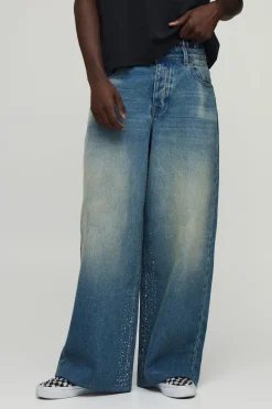 boohooMAN Jean Coupe Baggy avec Taille Factice et Strass<Homme Denim|Denim