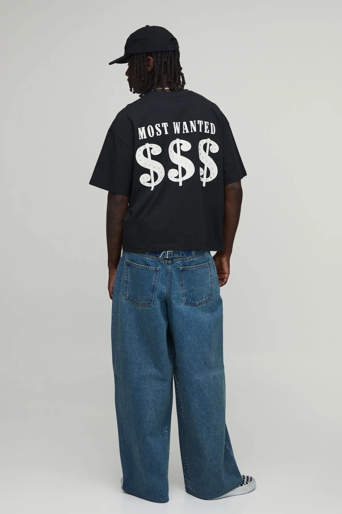 boohooMAN Jean Coupe Baggy avec Taille Factice et Strass<Homme Denim|Denim