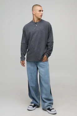 Jean Coupe Baggy Délavé à Panneaux Latéraux