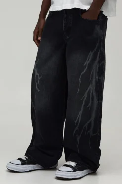 Jean Coupe Baggy Motif Laser Éclair