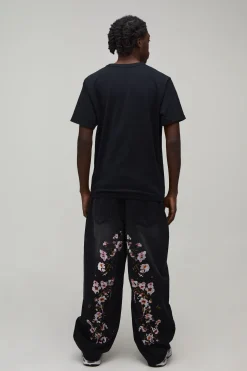 boohooMAN Jean Coupe Ballon Broderie Florale<Homme Denim|Denim
