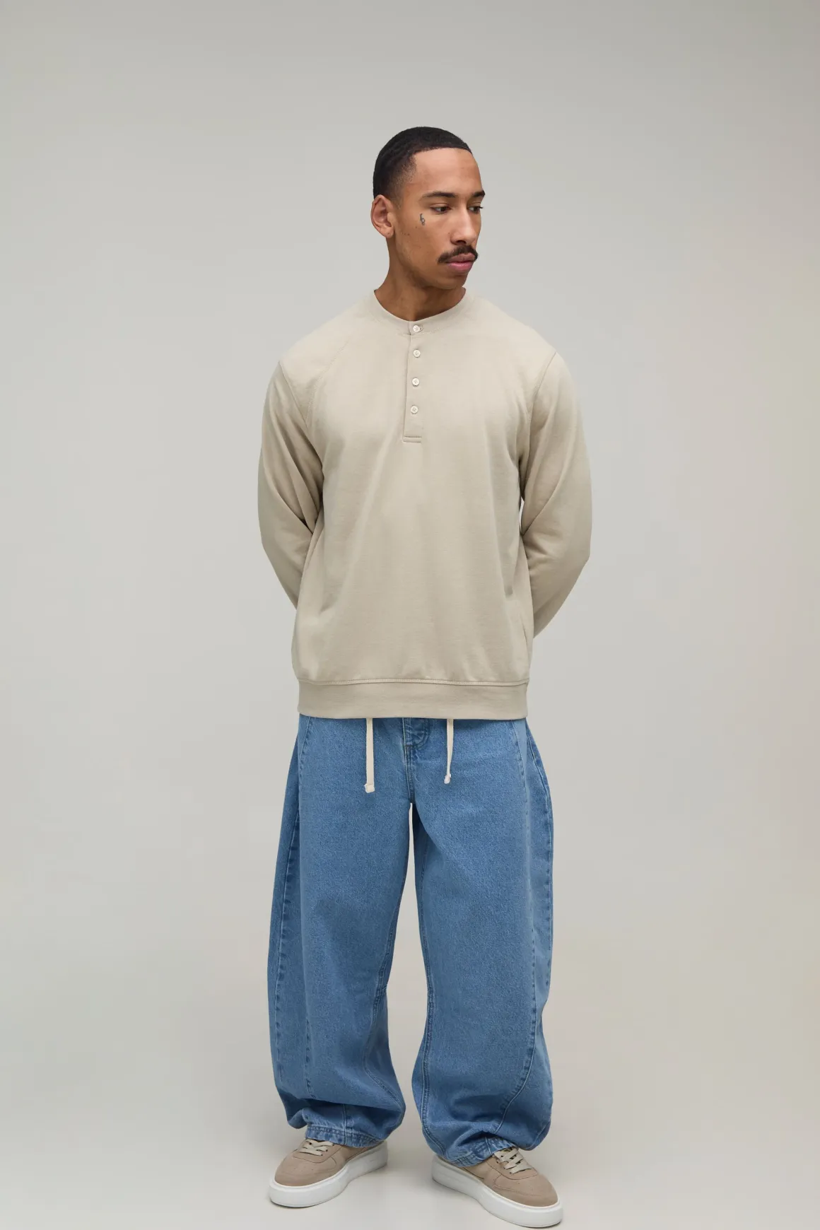 Jean Coupe Baril À Panneaux Avec Ceinture Corde