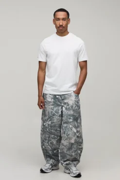 Jean Coupe Barrel Délavé À Imprimé Camouflage