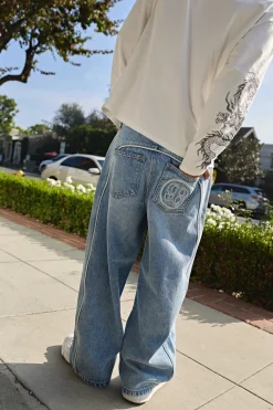 boohooMAN Jean Coupe Barrel à Plis Devant avec Cordons de Serrage<Homme Denim|Denim