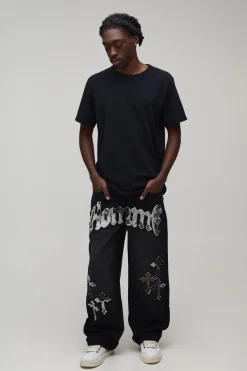 boohooMAN Jean Coupe Décontractée Avec Appliqué Vache<Homme Denim|Denim
