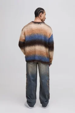 Jean à coupe décontractée, effet stone washed, avec appliqué tribal