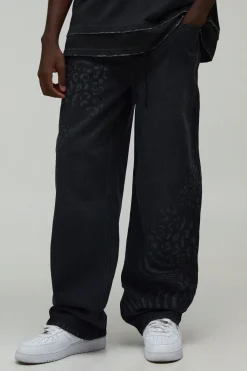 boohooMAN Jean Coupe Décontractée Imprimé Animalier Mixte<Homme Denim|Denim