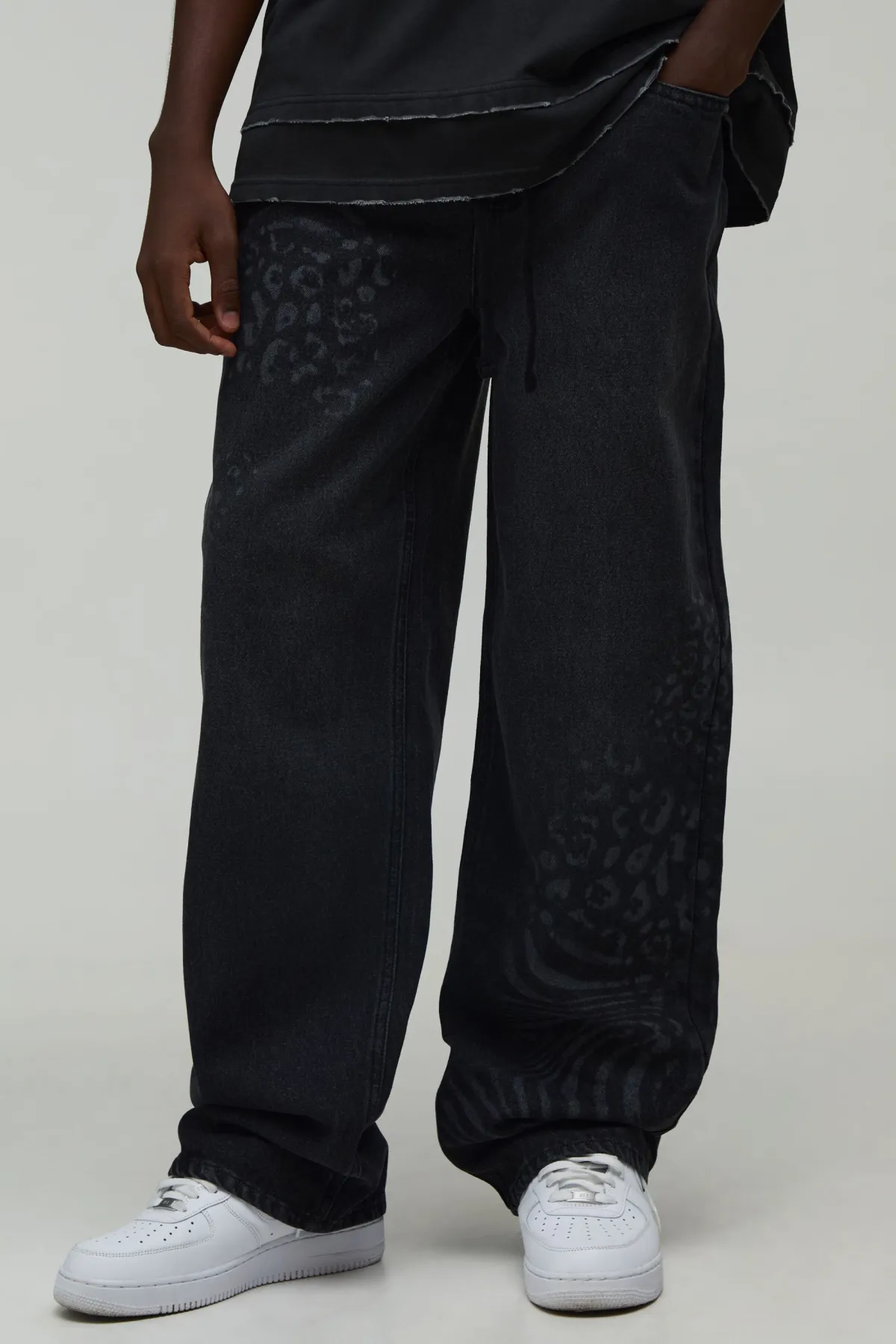 boohooMAN Jean Coupe Décontractée Imprimé Animalier Mixte<Homme Denim|Denim