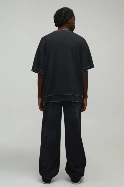 boohooMAN Jean Coupe Décontractée Imprimé Animalier Mixte<Homme Denim|Denim
