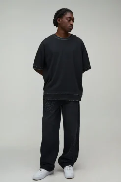 boohooMAN Jean Coupe Décontractée Imprimé Animalier Mixte<Homme Denim|Denim