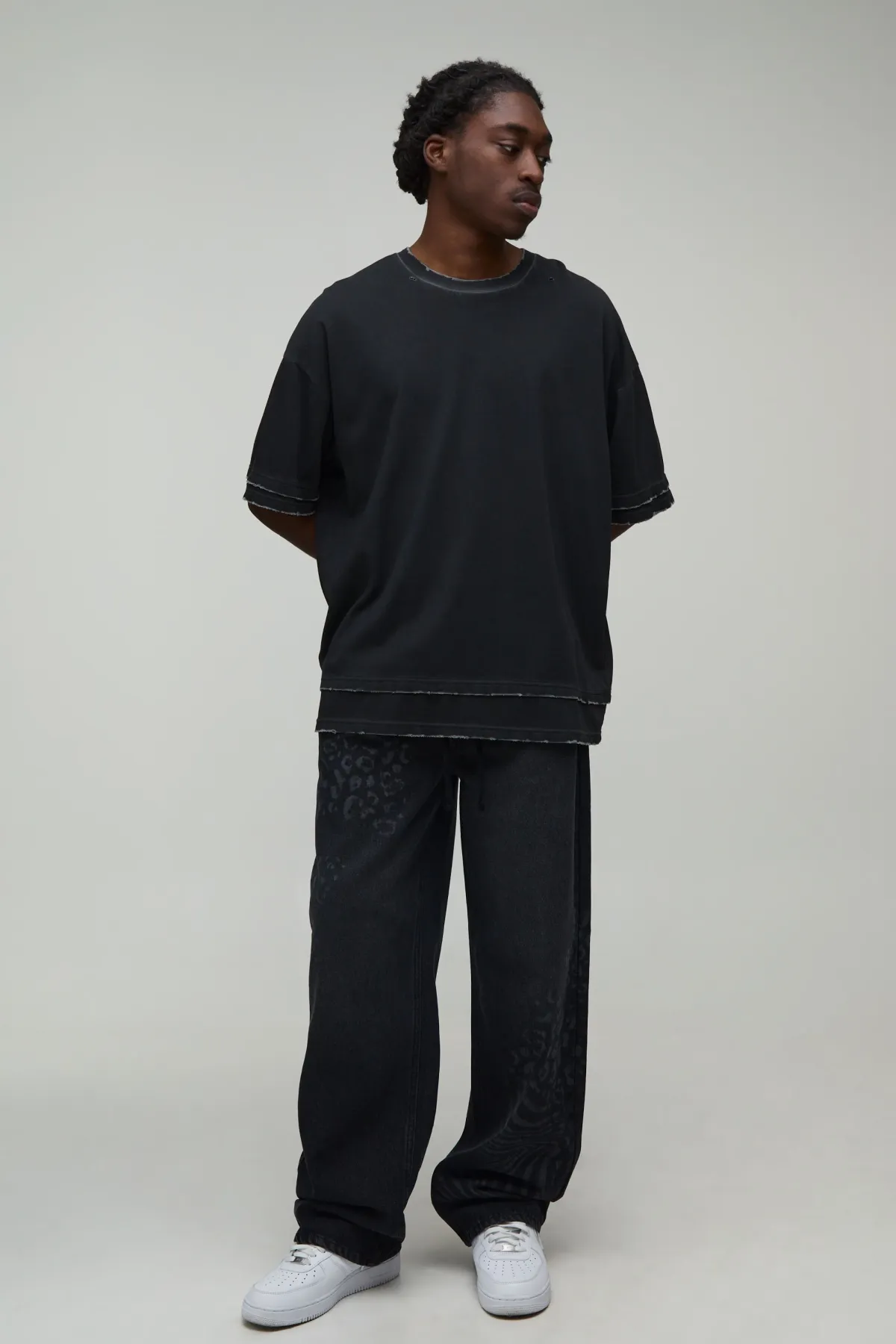 boohooMAN Jean Coupe Décontractée Imprimé Animalier Mixte<Homme Denim|Denim