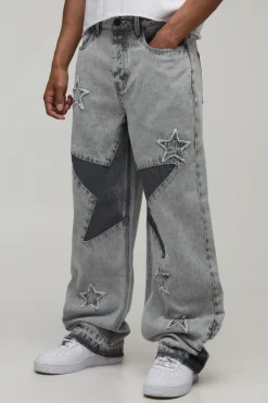 boohooMAN Jean Coupe Décontractée À Patchwork Étoilé<Homme Denim|Denim