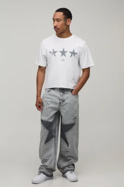 boohooMAN Jean Coupe Décontractée À Patchwork Étoilé<Homme Denim|Denim