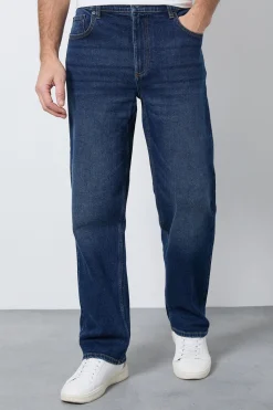Jean Coupe Droite Régulière Stretch Délavage Foncé