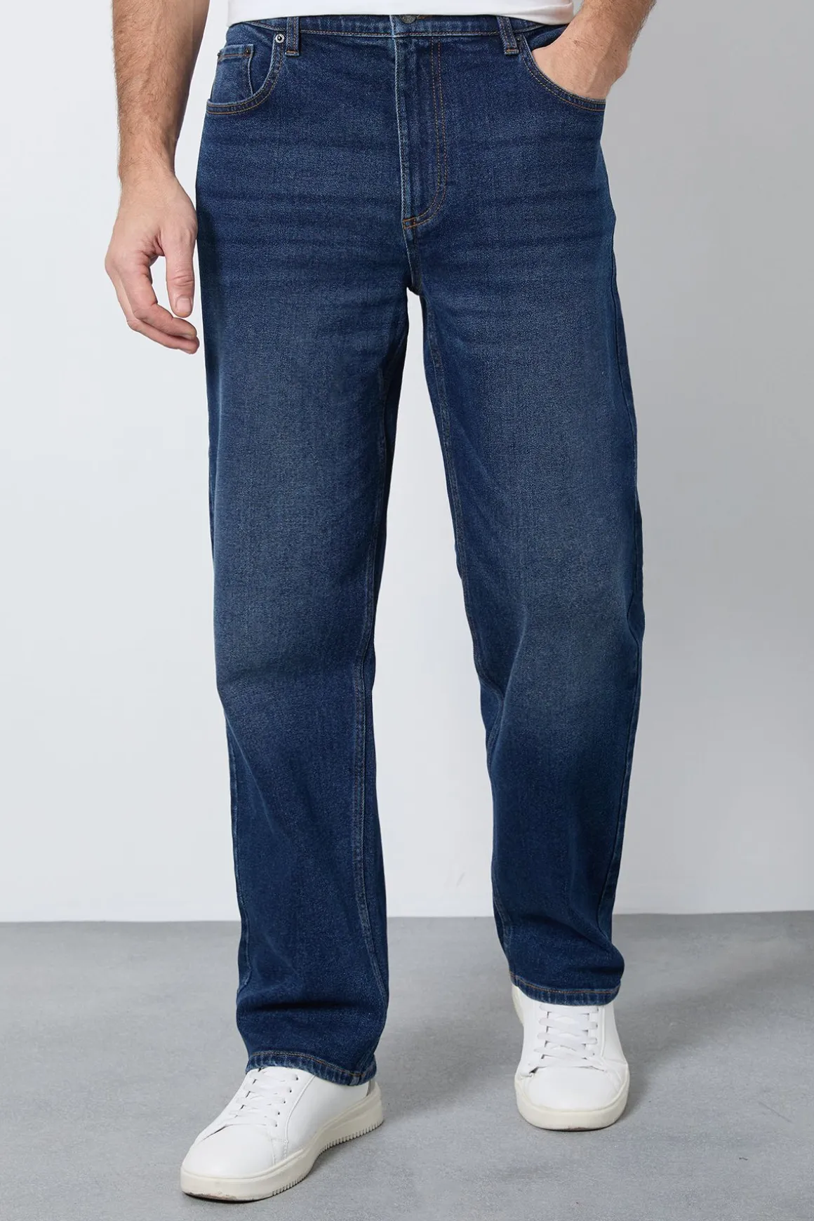 Jean Coupe Droite Régulière Stretch Délavage Foncé