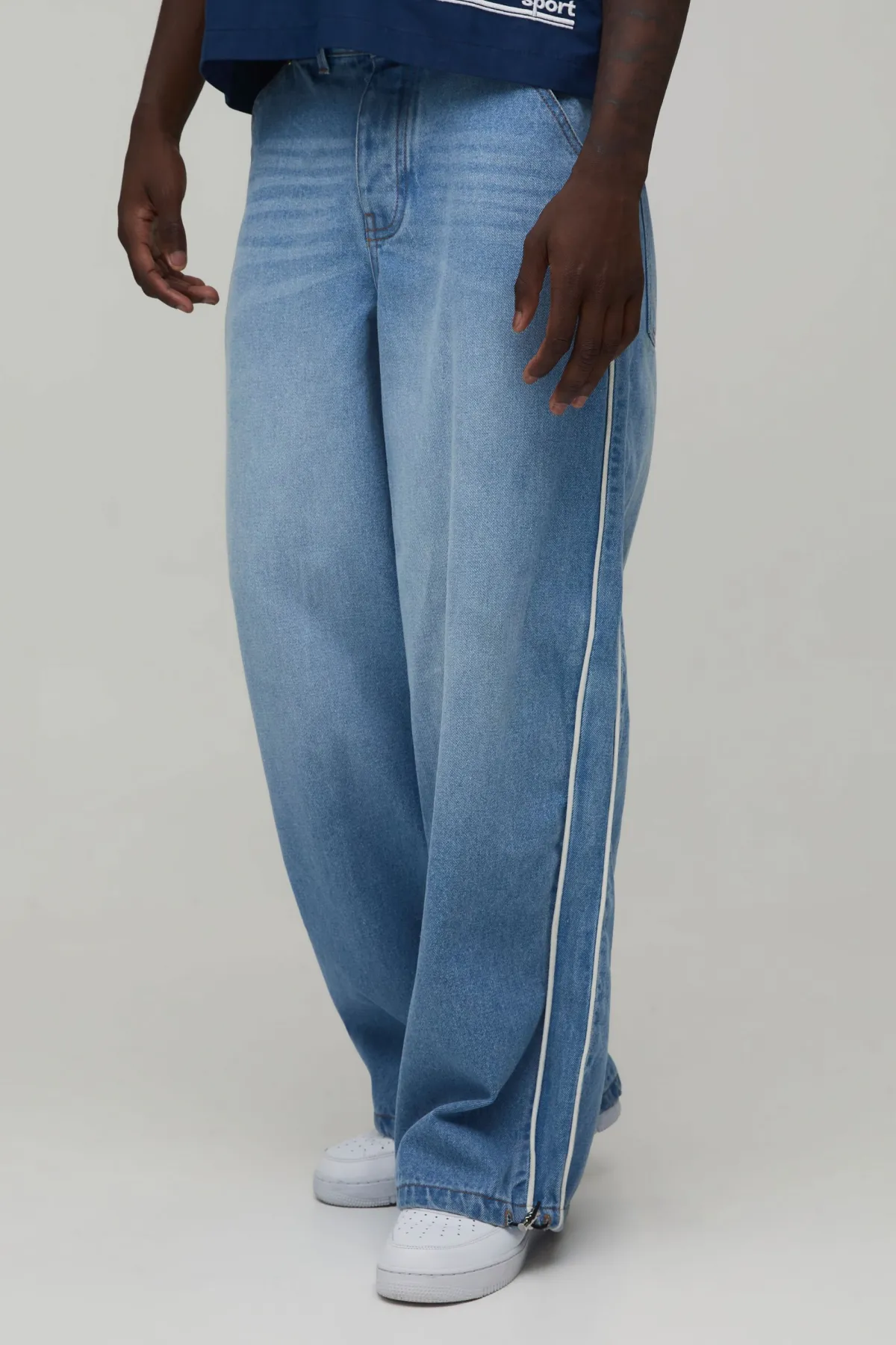 boohooMAN Jean Coupe Parachute À Bandes Latérales<Homme Jeans Grande Taille|Denim