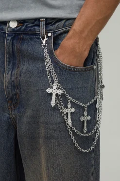 boohooMAN Jean Coupe Super Baggy Délavage Teinté Détail Chaîne Genoux Déchirés<Homme Denim|Denim