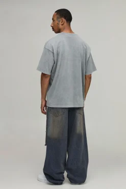 boohooMAN Jean Coupe Super Baggy Délavage Teinté Détail Chaîne Genoux Déchirés<Homme Denim|Denim
