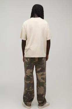 Jean Déchiré Décontracté Camouflage Orné De Strass