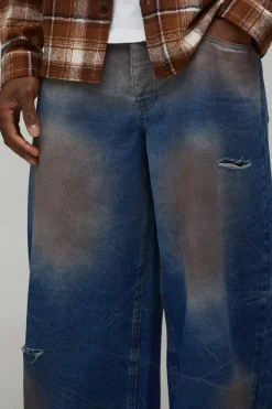 boohooMAN Jean Déchiré Teinté Coupe Baggy<Homme Denim|Denim