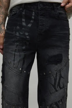 Jean Décontracté Taille Haute à Clous Argentés