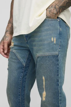 boohooMAN Jean de charpentier pour hommes grands, slim, rigide, évasé et déchiré<Homme Denim|Tout Afficher