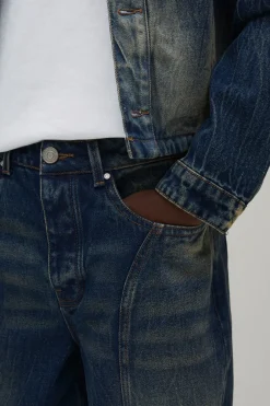 Jean Denim Baggy Rigide À Panneaux Délavés À L'eau De Javel