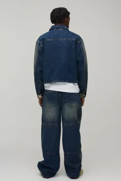 Jean Denim Baggy Rigide À Panneaux Délavés À L'eau De Javel