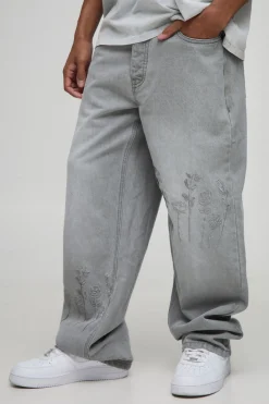 boohooMAN Jean denim à broderie florale décontractée<Homme Jeans Grande Taille|Denim