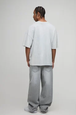 boohooMAN Jean denim à broderie florale décontractée<Homme Jeans Grande Taille|Denim