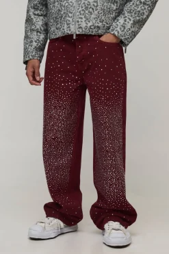Jean denim à coupe décontractée surteinté et orné de strass