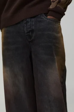 boohooMAN Jean Denim Délavé À L'eau De Javel Coupe Ample Et Longue<Homme Denim|Denim