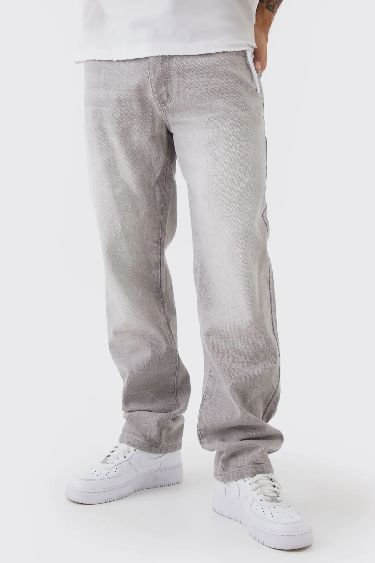 boohooMAN Jean denim droit, rigide, teinté et délavé<Homme Jeans Grande Taille|Denim