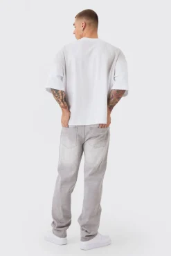 boohooMAN Jean denim droit, rigide, teinté et délavé<Homme Jeans Grande Taille|Denim