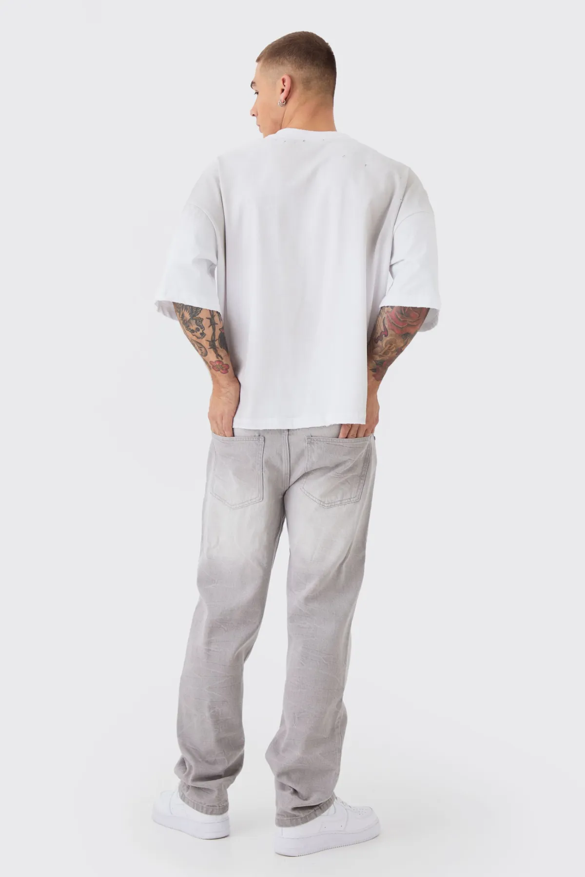 boohooMAN Jean denim droit, rigide, teinté et délavé<Homme Jeans Grande Taille|Denim