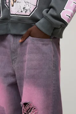 Jean Denim Large Teinté avec Déchirures et Réparations