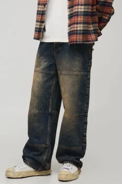 boohooMAN Jean de Travail Carpenter Délavé Coupe Décontractée<Homme Denim|Denim