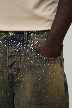 Jean Délavé Coupe Ample À Strass Groupés