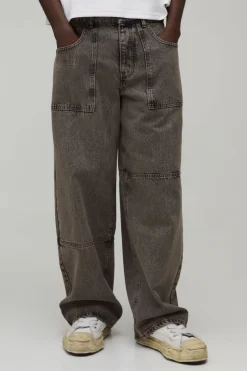 Jean Délavé Coupe Baggy avec Détails Gaufrés Style Vintage