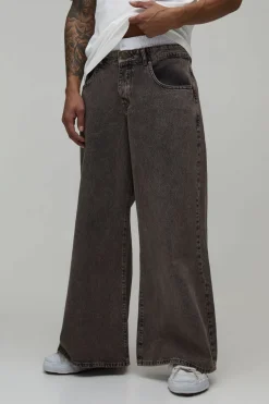 boohooMAN Jean Délavé Coupe Baggy Extrême Rigide Ceinture Boxer<Homme Jeans Grande Taille|Denim