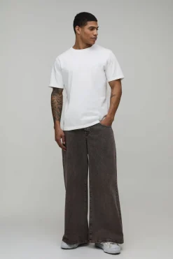 boohooMAN Jean Délavé Coupe Baggy Extrême Rigide Ceinture Boxer<Homme Jeans Grande Taille|Denim