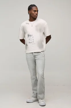 Jean délavé à coupe slim et évasée